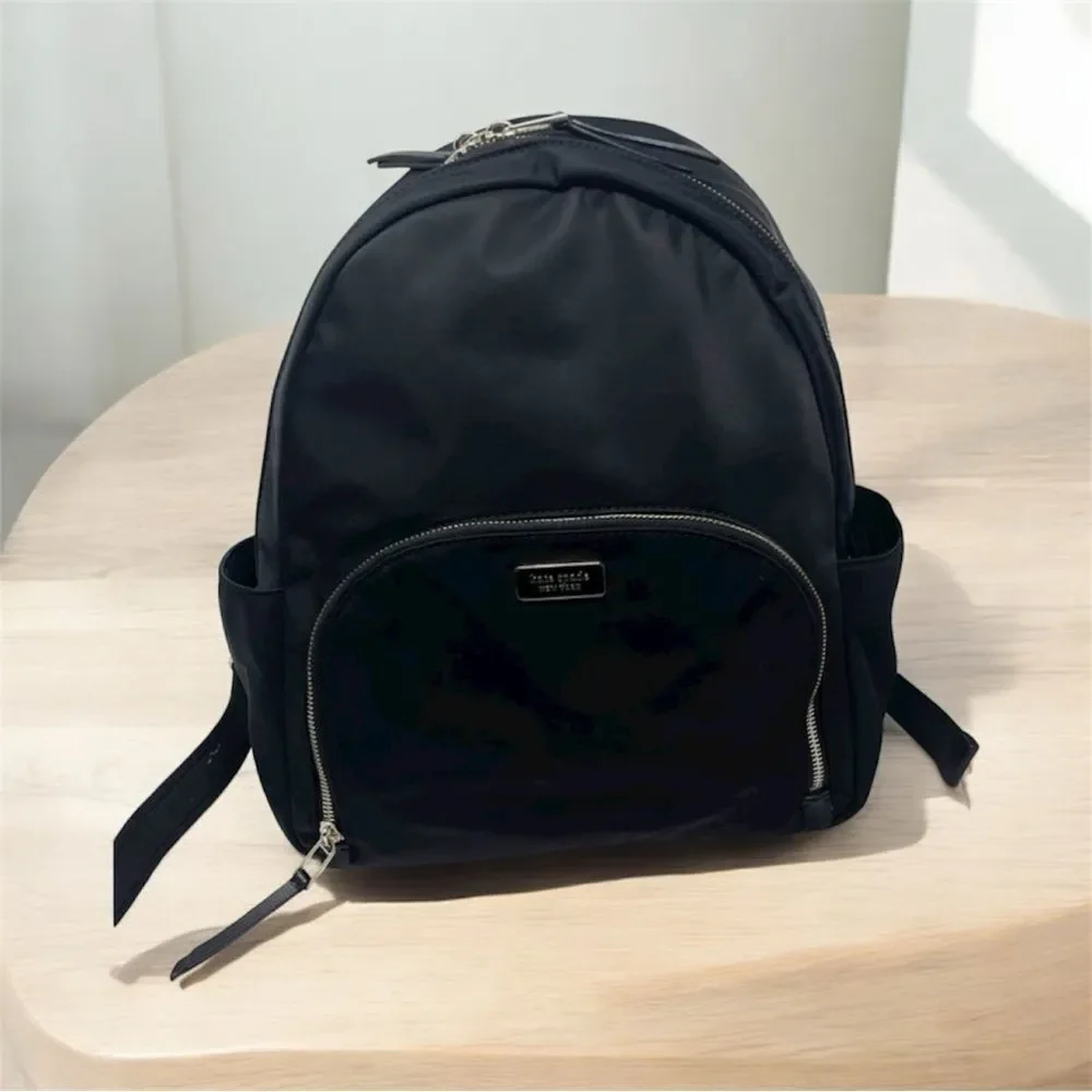 Kate Spade Black Dawn Backpack Nylon Zip Closure Front Pocket Waterbottle Slip
